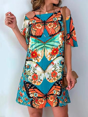Butterfly Print Cutout Short Sleeve Dress