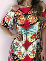 Butterfly Print Cutout Short Sleeve Dress