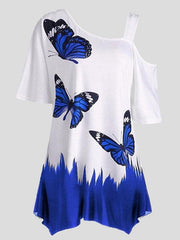 Butterfly Print One-shoulder Short-sleeved T-shirt