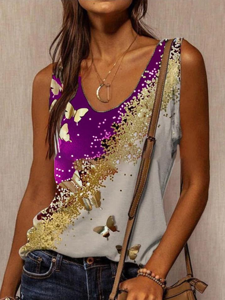 Butterfly Print Sleeveless Casual Tank Tops for Women