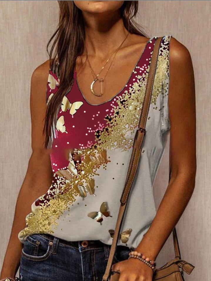 Butterfly Print Sleeveless Casual Tank Tops