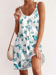 Butterfly Print Slim Beach Suspender Dress for Women