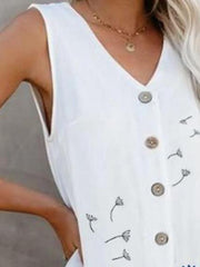 Butterfly Print V Neck Buttoned Dress