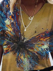 Butterfly Printed V-neck T-shirt