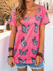 Butterfly Vintage Short Sleeve Round Neck Casual T-shirt