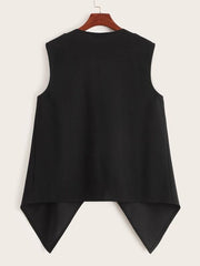Button Detail Draped Collar Asymmetrical Vest for Women