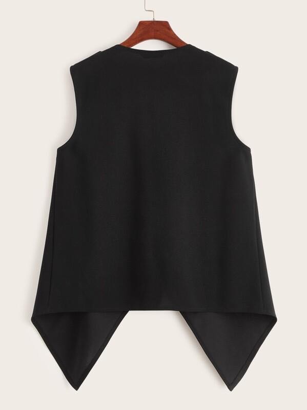 Button Detail Draped Collar Asymmetrical Vest for Women