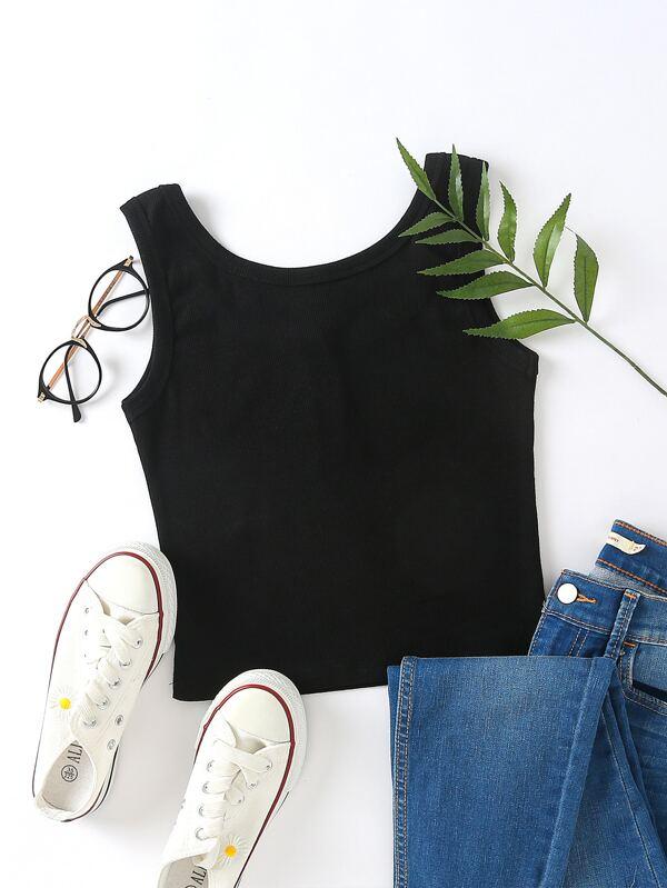 Button Detail Scoop Neck Tank Top for Women