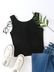 Button Detail Scoop Neck Tank Top