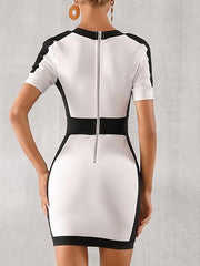 Button Detail Two Tone Bodycon Dress for Women