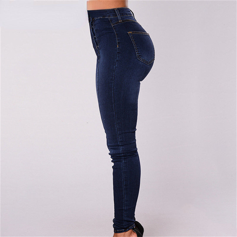 Vintage Skinny Double-Breasted High Waist Pencil Jeans Slim Fit Stretch Denim Pants Full Length Denim Tight