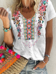 Floral Short Sleeve Cotton Shirts & Tops