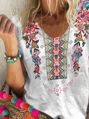 Floral Short Sleeve Cotton Shirts & Tops