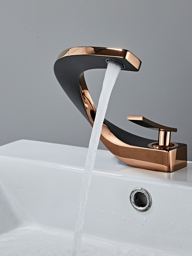 Bathroom Sink Mixer Faucet, Mono Wash Basin Single Handle Basin Taps Washroom, Monobloc Vessel Water Brass Tap Deck Mounted with Hot and Cold Hose