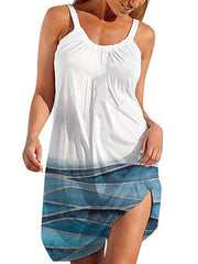 Beach Dress Beach Wear Mini Dress Print Modern Casual Floral Spaghetti Strap Sleeveless Loose Fit Outdoor Daily Black White  Summer Spring XXS XS S M for Women