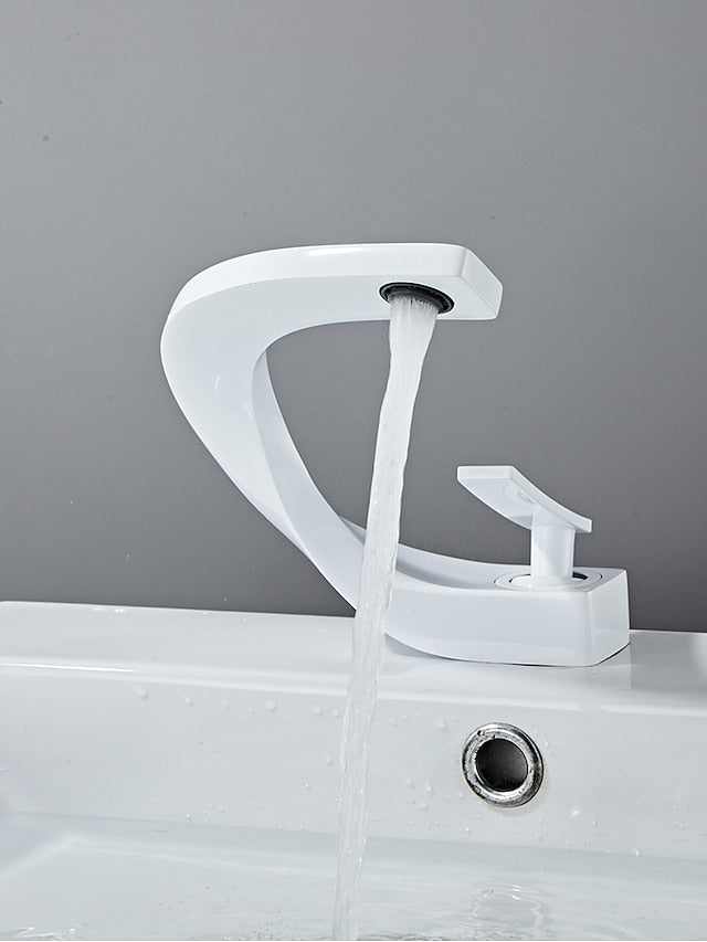 Bathroom Sink Mixer Faucet, Mono Wash Basin Single Handle Basin Taps Washroom, Monobloc Vessel Water Brass Tap Deck Mounted with Hot and Cold Hose