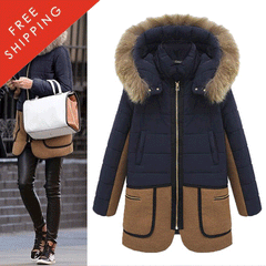 Free Shipping Slim Hoodie Thick Cotton Padded Long Coat Outerwear