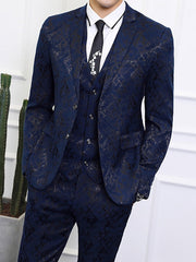 Black Dark Navy Men's Wedding Suits 3 Piece Patterned Standard Fit Single Breasted Two-buttons