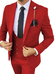 Black Yellow Red Men's Wedding Suits 3 Piece Solid Colored Standard Fit Single Breasted One-button