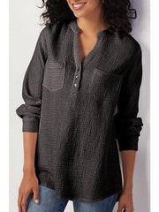 Blouse Black White Yellow Plain Long Sleeve High Neck Regular M for Women