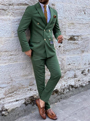 Black White Ivory Men's Wedding Suits 2 Piece Solid Colored Standard Fit Double Breasted Six-buttons