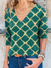 Geometric Casual Floral-Print V Neck Shirts