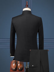 Black Burgundy Dark Blue Men's Party / Evening Ceremony Valentine's Day Suits 2 Piece Notch Solid Color Slim Fit Single Breasted Three-buttons