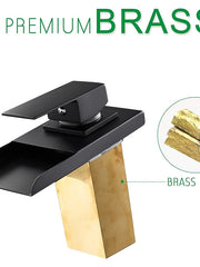 Bathroom Sink Faucet with Supply Hose,LED Waterfall Spout Single Handle Single Hole Vessel Lavatory Faucet,Slanted Body Basin Mixer Tap