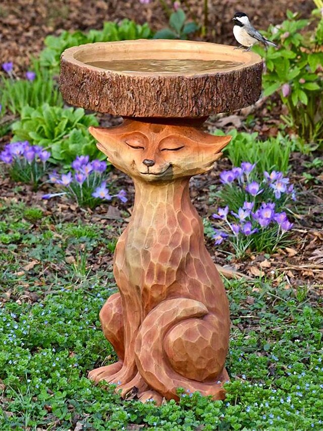 Bird Baths for Outdoors, Polyresin Animal Shape Bird Bath with Brown Pedestal, Handmade Wild Bird Feeder and Bird Bath Bowl, Garden Statue and Figurine for Outdoor, Garden, Lawn Yard Decorations