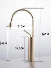 Bathroom Sink Mixer Faucet Brushed Gold Tall Deck Mounted, High Arc Vessel Tap Single Handle One Hole Standard Spout Wahsroom Basin Taps with Cold and Hot Water Hose