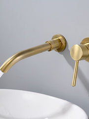 Bathroom Sink Faucet Wall Mount Brushed Wall Mounted Single Handle Two Holes Bath Taps