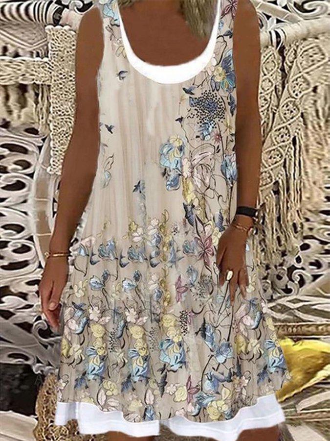 Khaki Sleeveless A-Line Dresses
