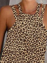 Leopard Casual Cotton-Blend Spaghetti Shift Shirts & Tops