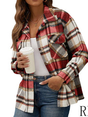 Blouse Streetwear Button-Down Grid Pattern Fashion Daily Check Shirt Collar Regular Spring &  Fall Light Coffee Green Pink Orange Red for Women