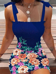 Bodycon Sheath Dress Slip Dress Mini Dress White Pink Blue Sleeveless Floral Ruched Spring Summer Square Neck Stylish Weekend Slim  S M L XL XXL for Women