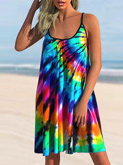 Beach Dress Beach Wear Mini Dress Print Fashion Modern Geometric Spaghetti Strap Sleeveless Loose Fit Outdoor Daily Black And White Black  Summer Spring S M L XL for Women