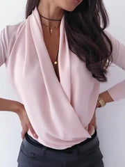Blouse Pleated Solid / Plain Color Modern Cross Front Standard Spring, Fall, Winter, Summer Black Pink White for Women