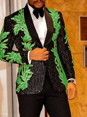 Black Red Blue Men's Party Prom Sequin Disco Sparkly Tuxedos 2 Piece Shawl Collar Leaf Tailored Fit Single Breasted One-button