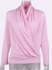 Blouse Pleated Solid / Plain Color Modern Cross Front Standard Spring, Fall, Winter, Summer Black Pink White for Women