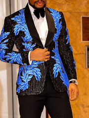Black Red Blue Men's Party Prom Sequin Disco Sparkly Tuxedos 2 Piece Shawl Collar Leaf Tailored Fit Single Breasted One-button