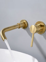Bathroom Sink Faucet Wall Mount Brushed Wall Mounted Single Handle Two Holes Bath Taps