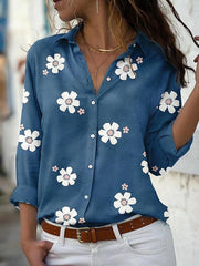 Blouse Pink Blue Green Floral Floral Print Button Daily Basic Shirt Collar S for Women