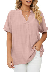 Blouse Solid / Plain Color Basic V Neck Regular Summer claret Black White Pink Navy Blue for Women