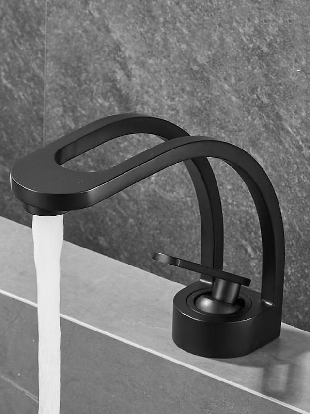 Basin Sink Mixer Taps, Deck Mounted Bathroom Sink Faucet, Brass Sinlge Handle with Hot and Cold Hose, One Hole Vessel Water Tap Chrome Black White Grey