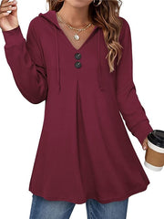 Blouse Hoodie Patchwork Solid / Plain Color Classic Hooded Regular Spring &  Fall Green Black Wine Dark Coffee Dark Blue for Women