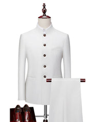 Black White Yellow Men's Wedding Ceremony Suits 2 Piece Mandarin Solid Color Tailored Fit Single Breasted More-button