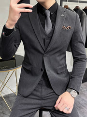 Black Light Grey Dark Gray Men's Party / Evening Prom Suits 3 Piece Solid Colored Tailored Fit Single Breasted Two-buttons