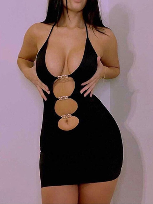 Bodycon Sheath Dress Strap Dress Mini Dress Black Orange Light Blue Sleeveless Pure Color Backless Spring Summer Halter Stylish Weekend  S M L for Women