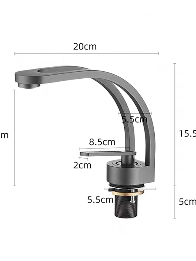 Basin Sink Mixer Taps, Deck Mounted Bathroom Sink Faucet, Brass Sinlge Handle with Hot and Cold Hose, One Hole Vessel Water Tap Chrome Black White Grey