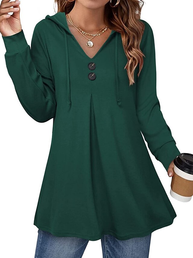 Blouse Hoodie Patchwork Solid / Plain Color Classic Hooded Regular Spring &  Fall Green Black Wine Dark Coffee Dark Blue for Women